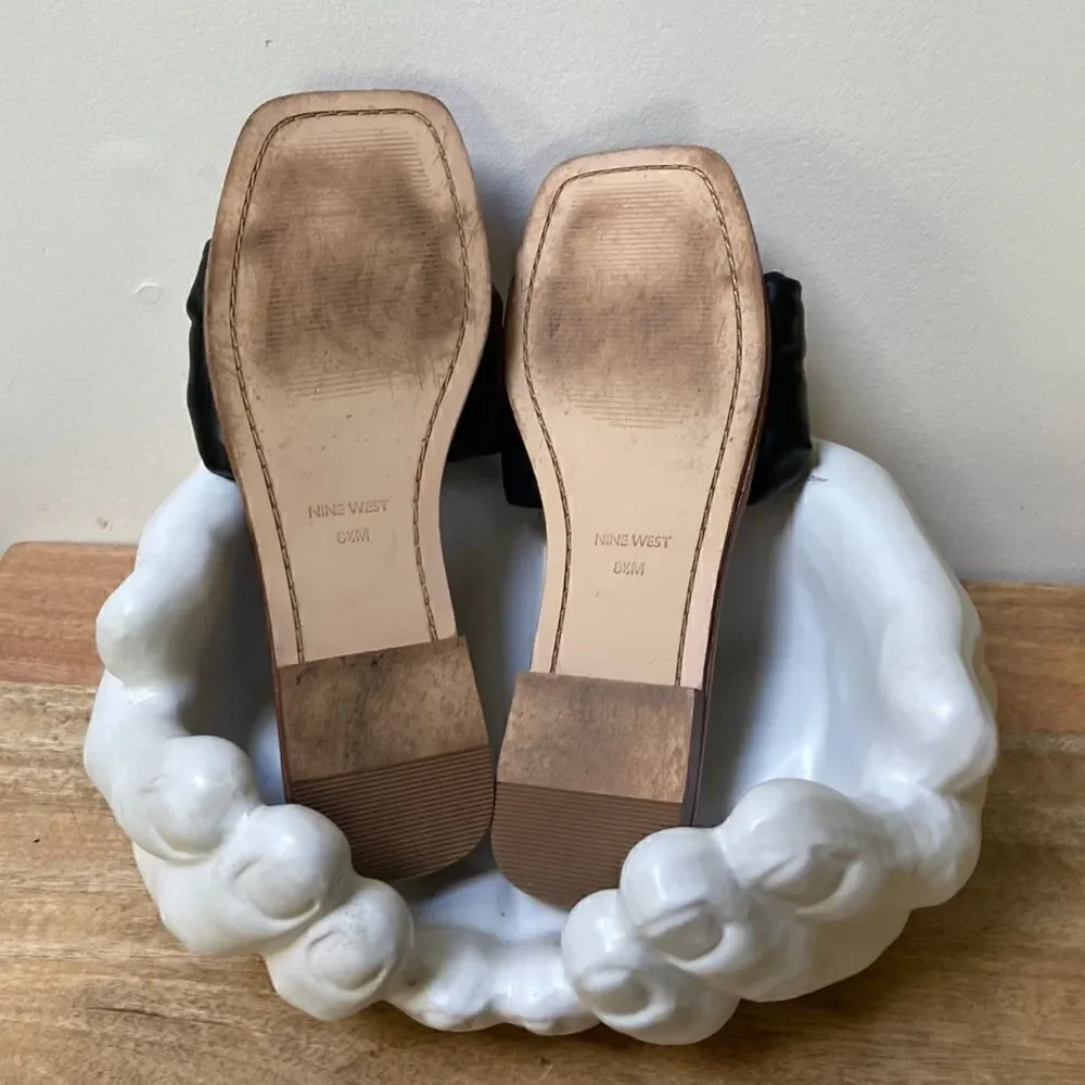 NINE WEST Rosey Flat Slide Sandals Black Size 8.5
